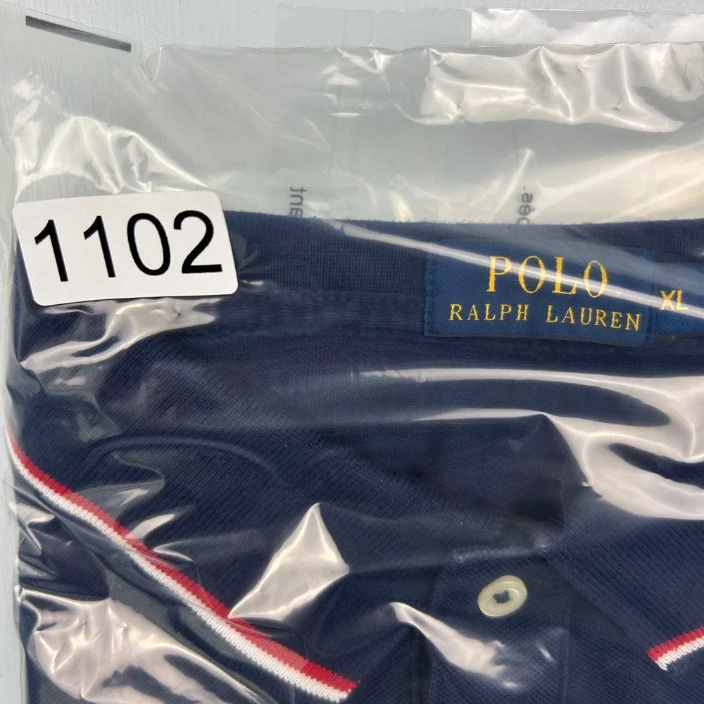 Polo Ralph Lauren Mens XL Navy Long Sleeve Big Pony Polo Shirt Red White Trim